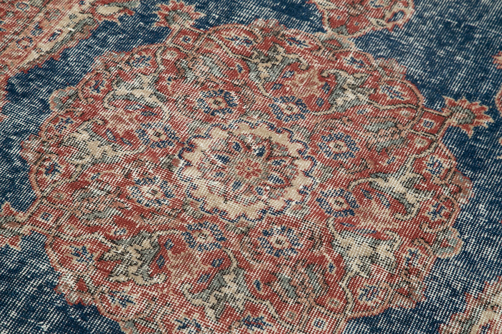 Overdyed Vintage Rug - Handmade Area Rug 3'8''x6'10'' Red Wool Cotton Carpet