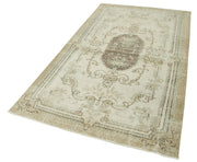 Handmade Vintage Area Rug – Overdyed Cotton Wool Rug, 4'3'' x 7'8'' Neutral Beige