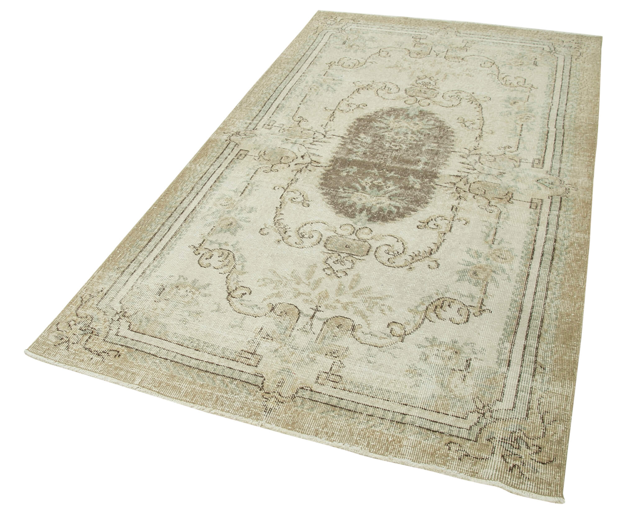 Handmade Vintage Area Rug – Overdyed Cotton Wool Rug, 4'3'' x 7'8'' Neutral Beige