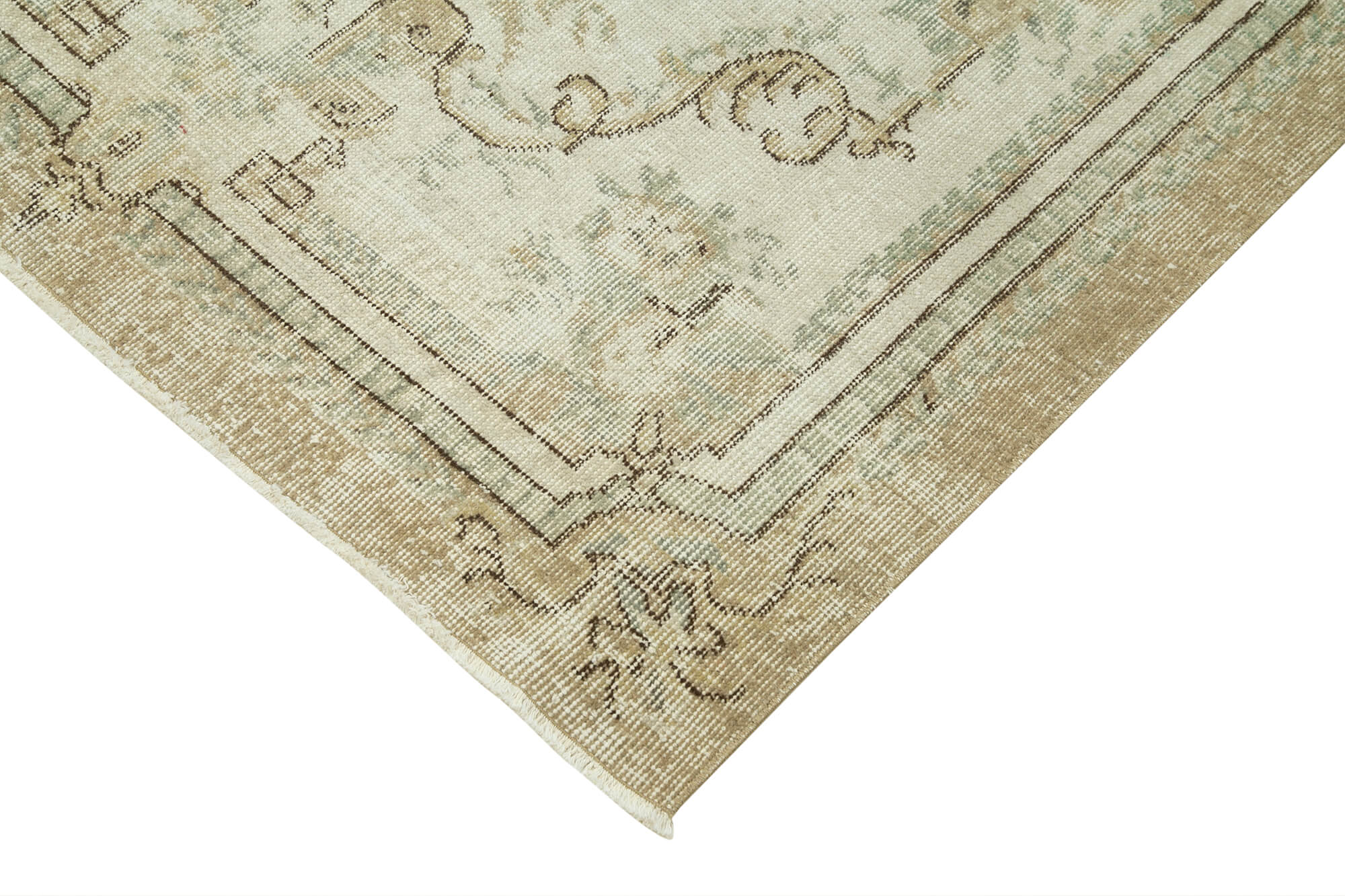 Handmade Vintage Area Rug – Overdyed Cotton Wool Rug, 4'3'' x 7'8'' Neutral Beige