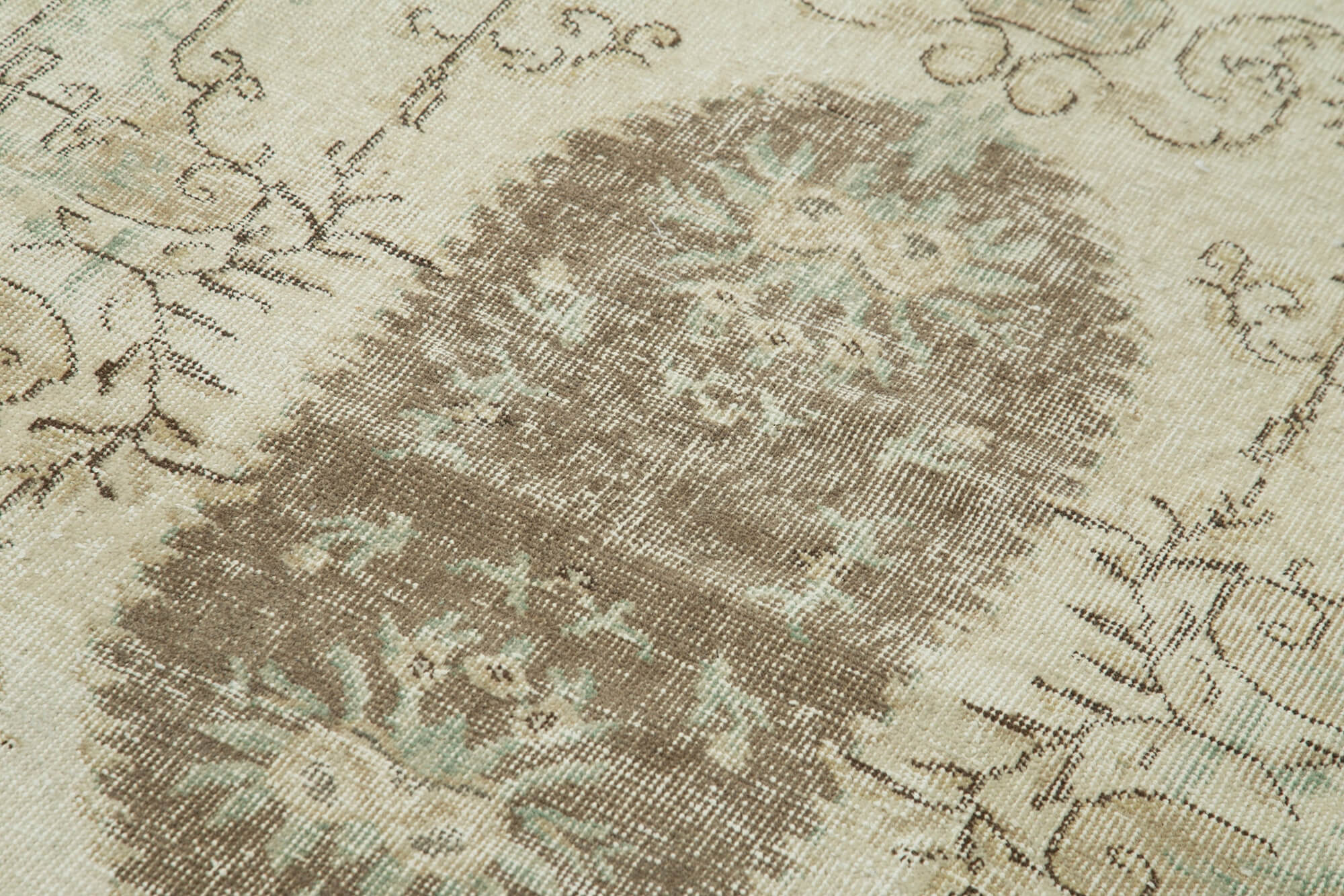 Handmade Vintage Area Rug – Overdyed Cotton Wool Rug, 4'3'' x 7'8'' Neutral Beige