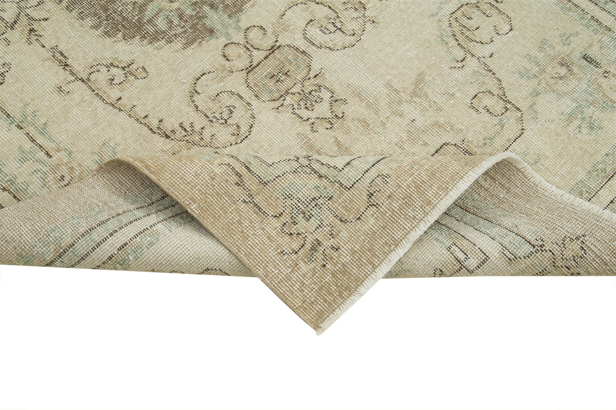 Handmade Vintage Area Rug – Overdyed Cotton Wool Rug, 4'3'' x 7'8'' Neutral Beige