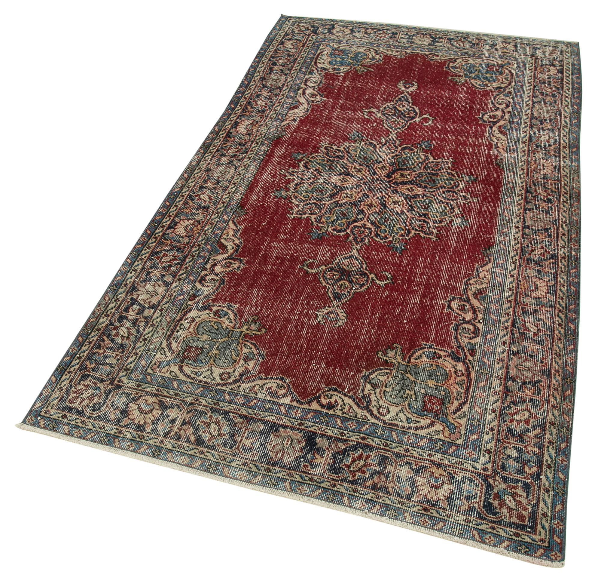 Vintage Handmade Area Rug – Red Overdyed Turkish Wool Cotton Carpet 3'8''x6'8''