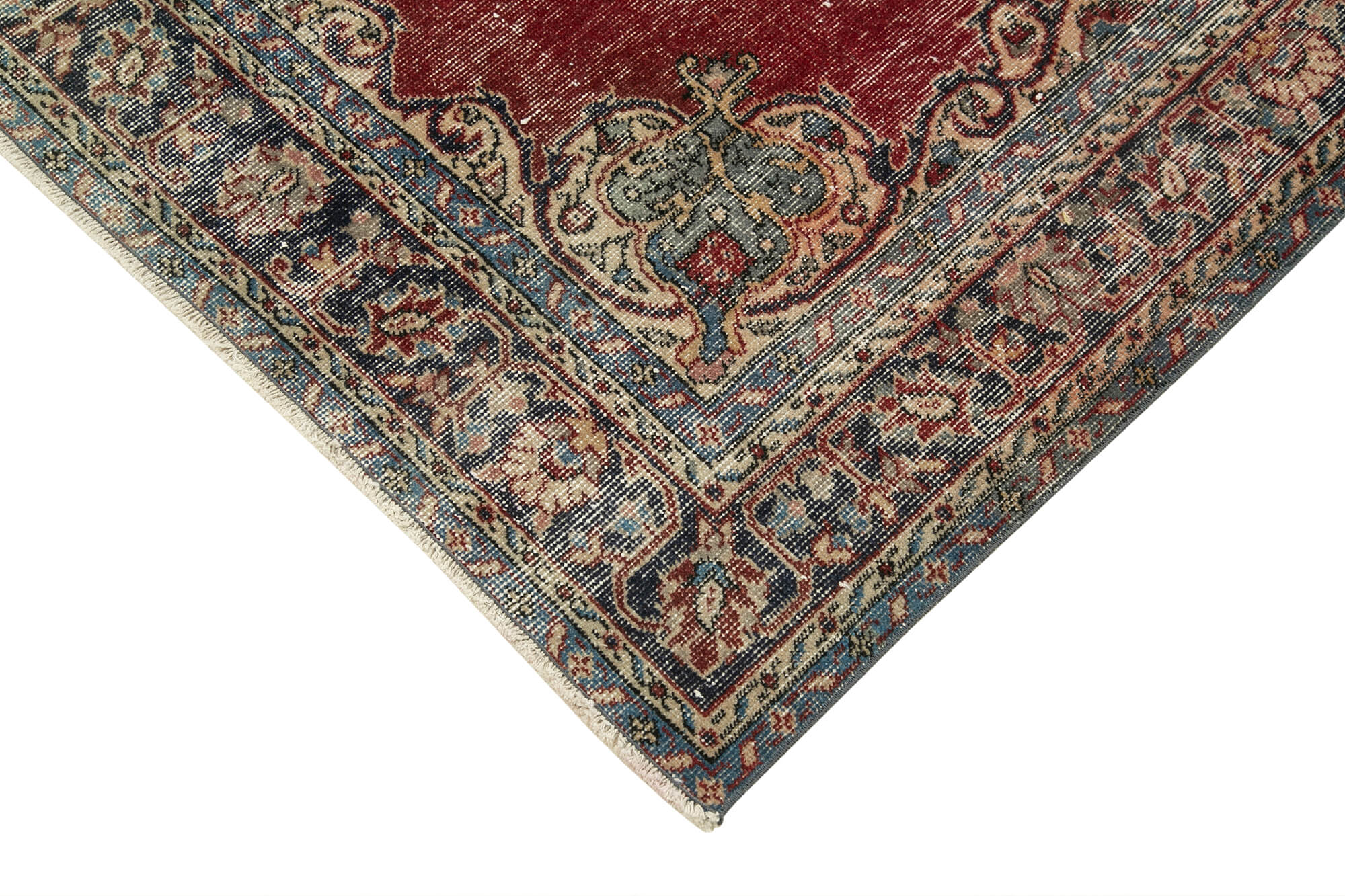 Vintage Handmade Area Rug – Red Overdyed Turkish Wool Cotton Carpet 3'8''x6'8''