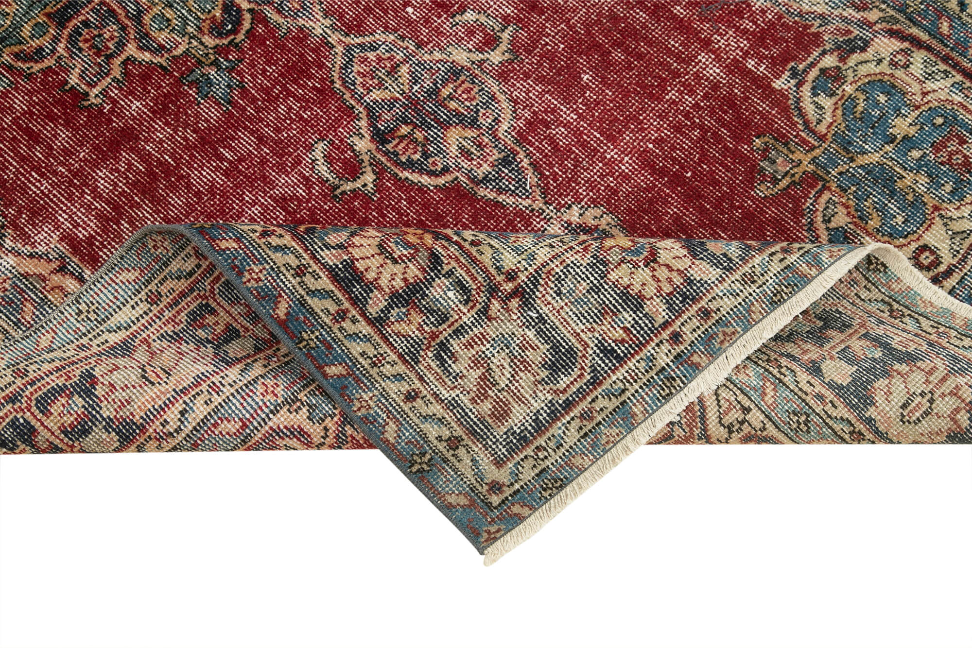 Vintage Handmade Area Rug – Red Overdyed Turkish Wool Cotton Carpet 3'8''x6'8''