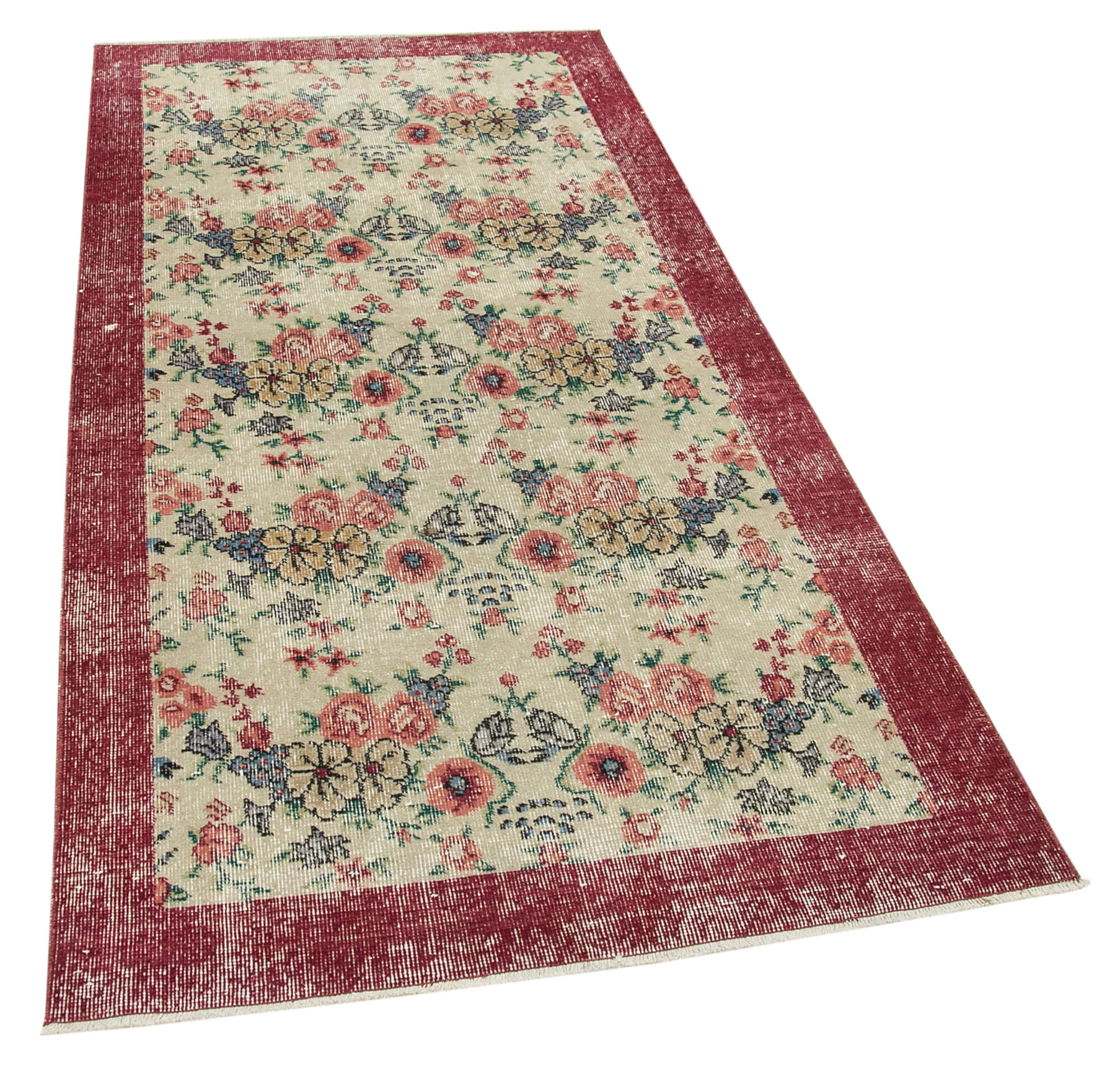 Handmade Area Rug – Overdyed Beige Turkish Vintage Wool Carpet 3'3''x6'7''