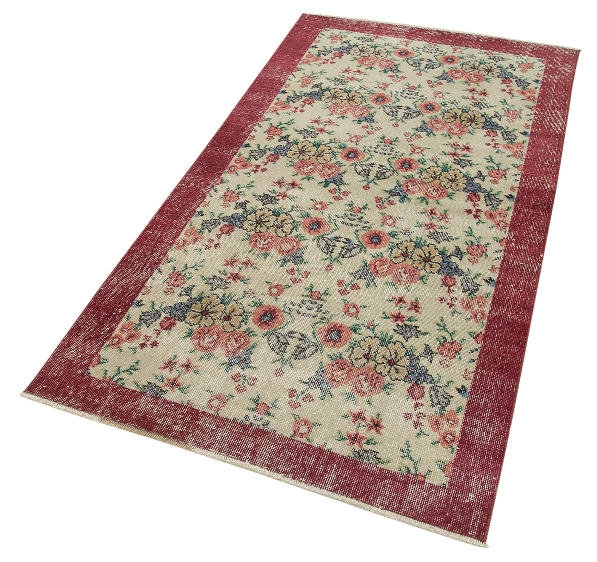 Handmade Area Rug – Overdyed Beige Turkish Vintage Wool Carpet 3'3''x6'7''