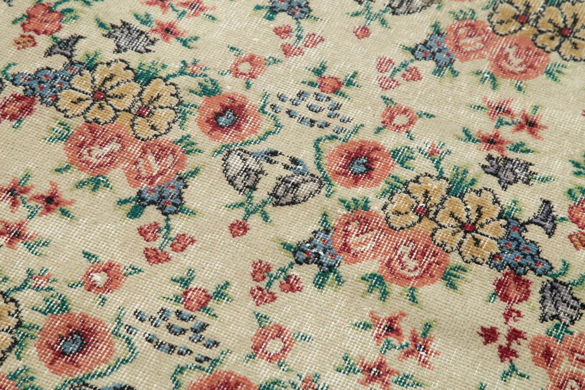 Handmade Area Rug – Overdyed Beige Turkish Vintage Wool Carpet 3'3''x6'7''