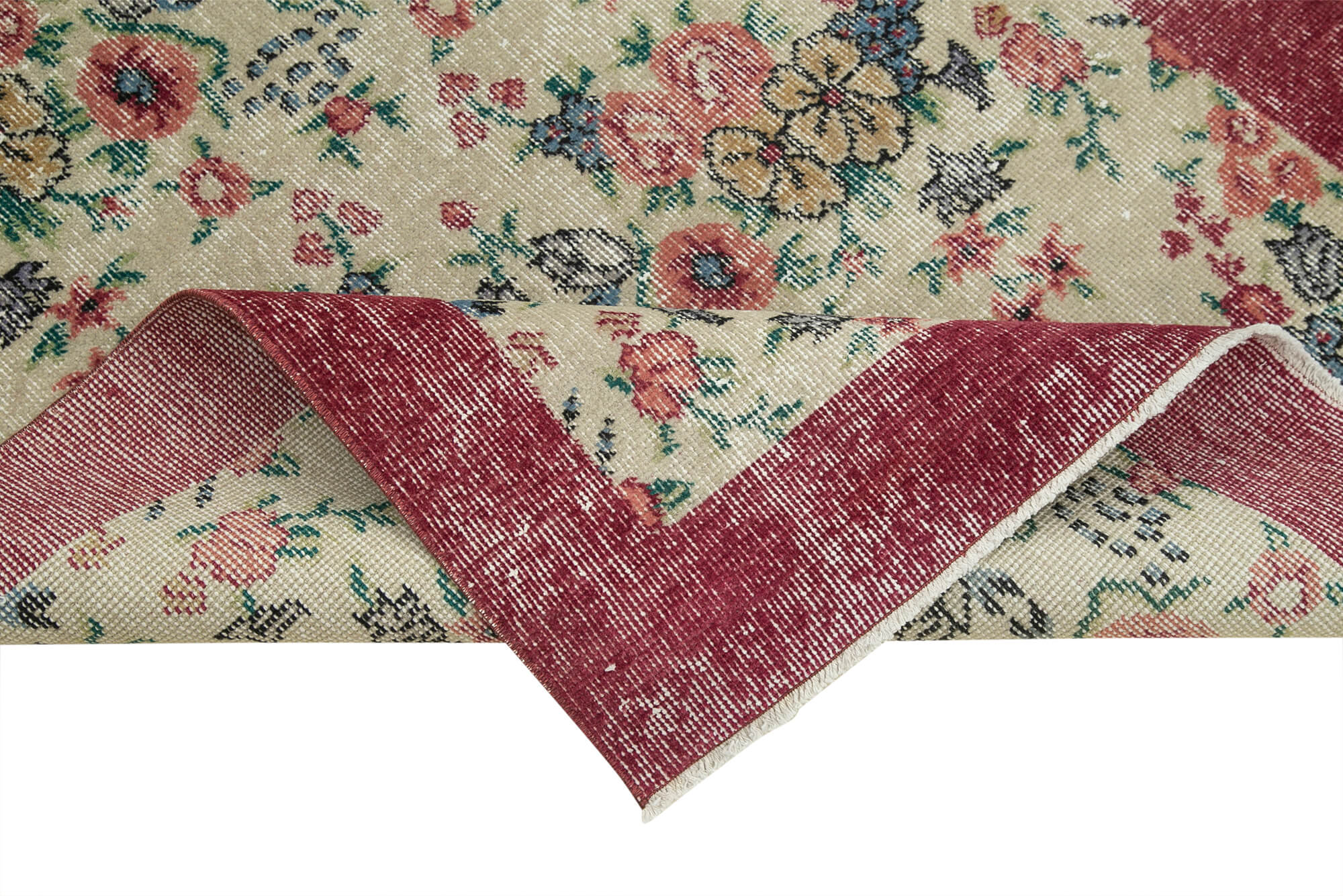 Handmade Area Rug – Overdyed Beige Turkish Vintage Wool Carpet 3'3''x6'7''