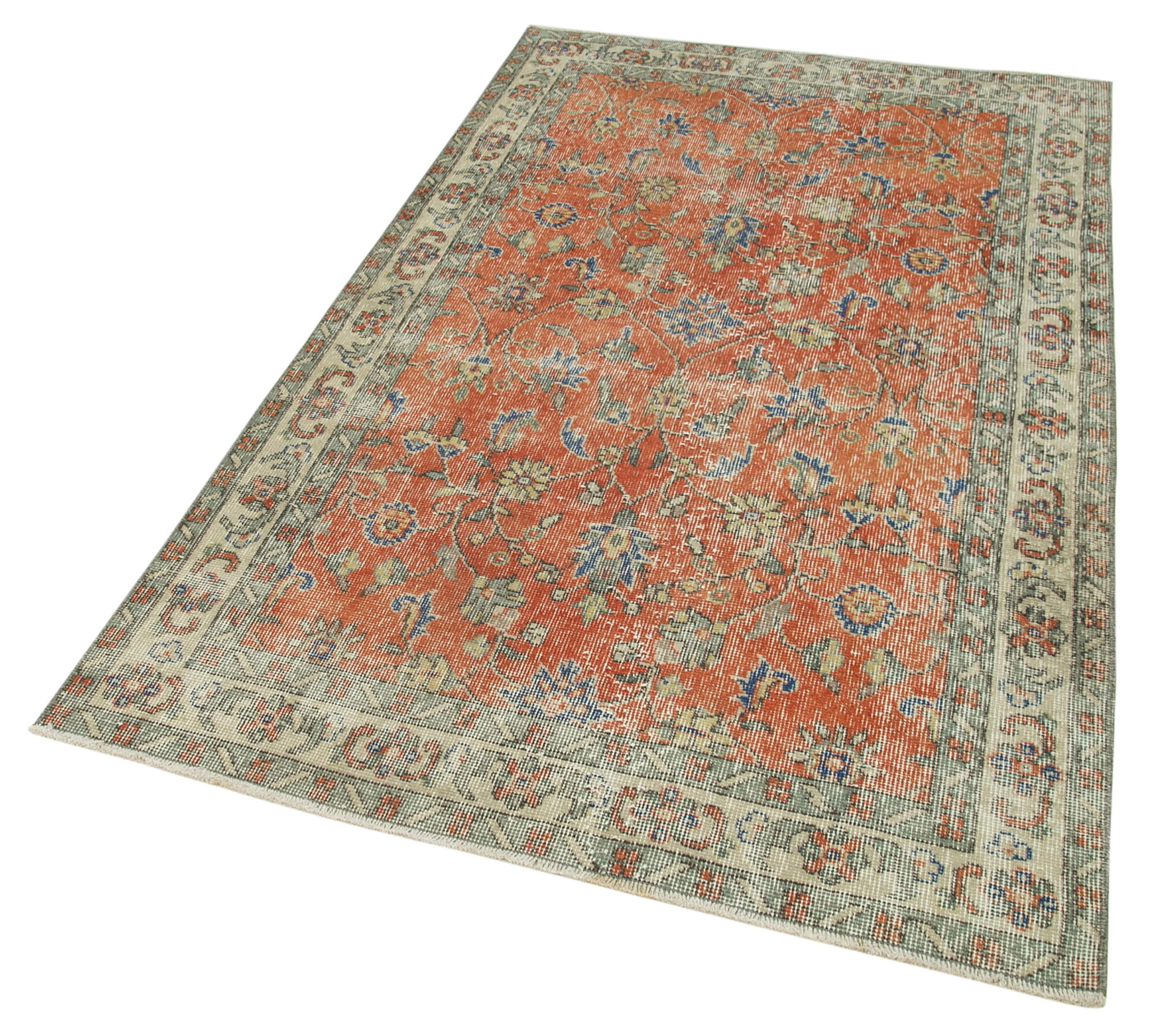Handmade Vintage Area Rug – Overdyed Orange Cotton Wool Carpet 3'11''x6'6''