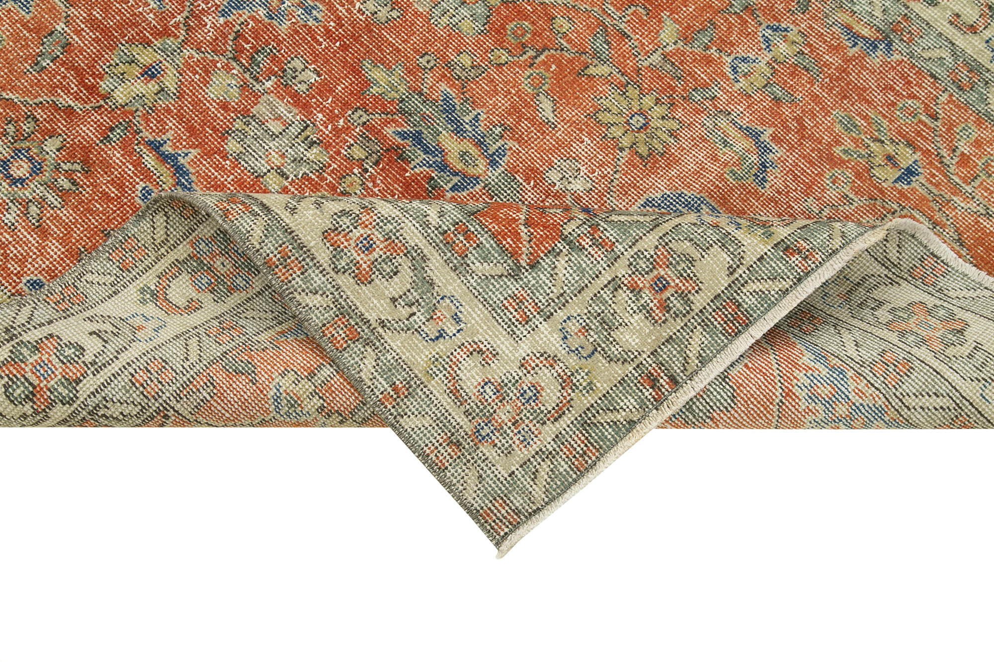 Handmade Vintage Area Rug – Overdyed Orange Cotton Wool Carpet 3'11''x6'6''