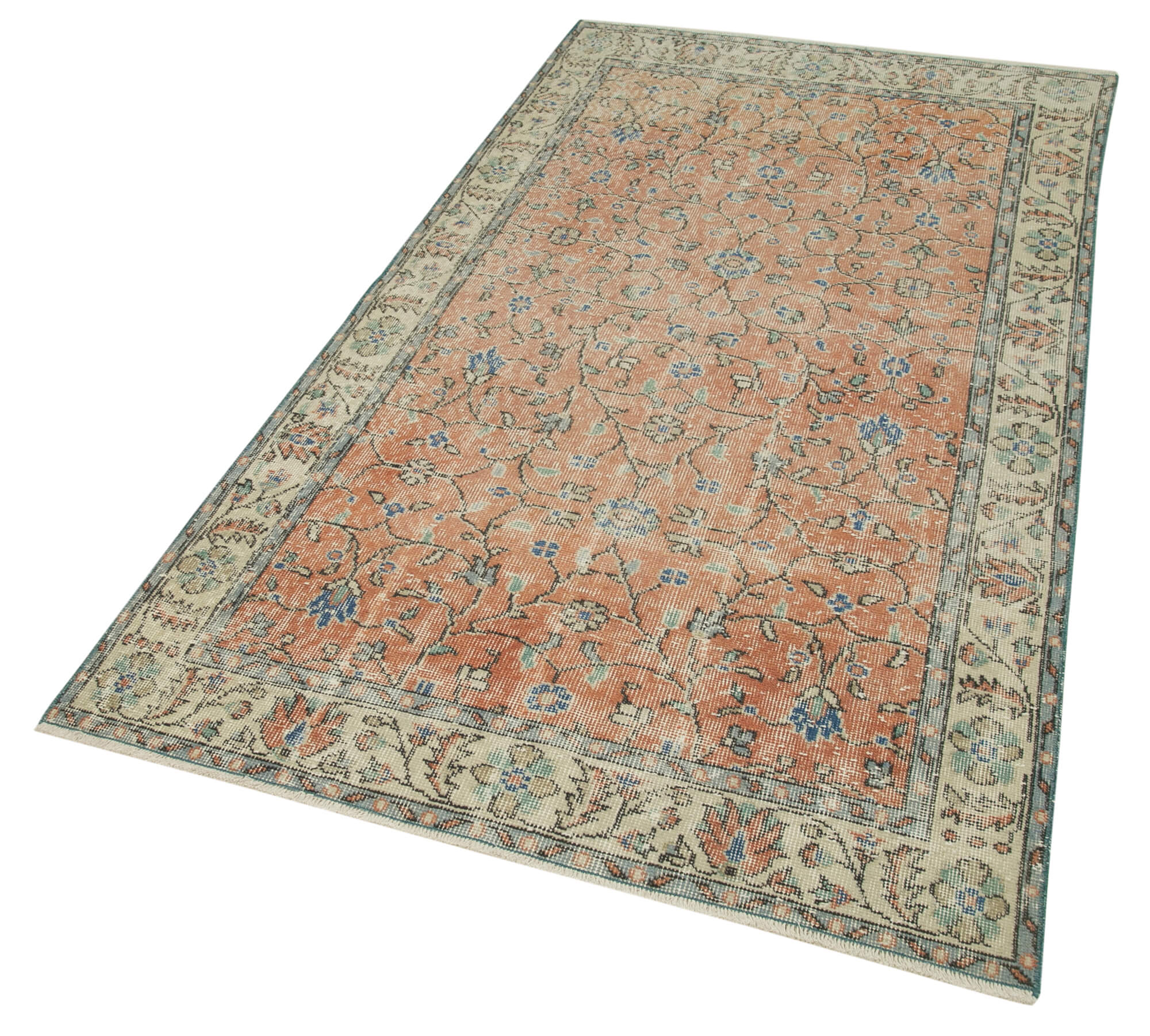 Vintage Wool Area Rug - Handmade Cotton Rug Overdyed Red Carpet 3'10''x7'0''