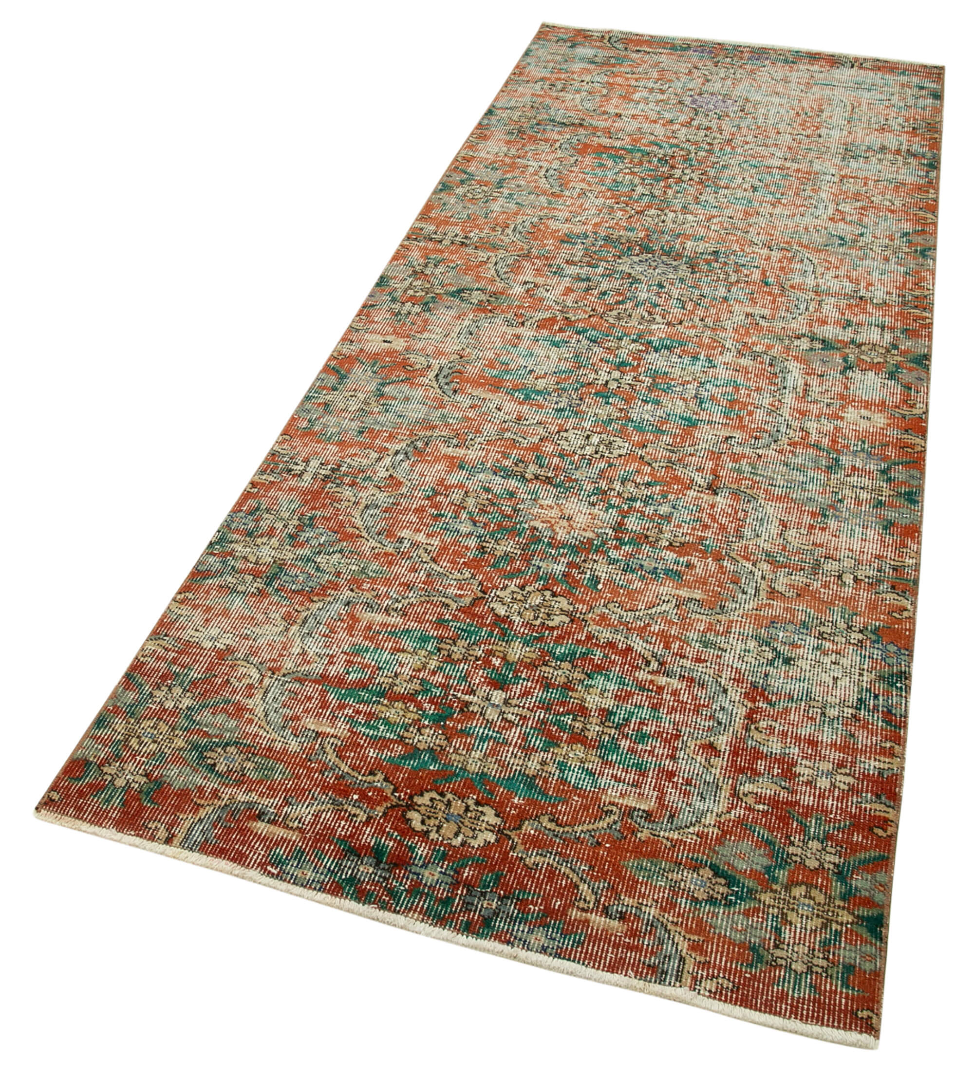 Vintage Area Rug - Handmade Wool Rug Overdyed Red Turkish Hand Knotted 3'2''x8'0''