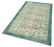 Handmade Vintage Area Rug – Overdyed Green Wool Cotton Carpet 3'9''x6'9''