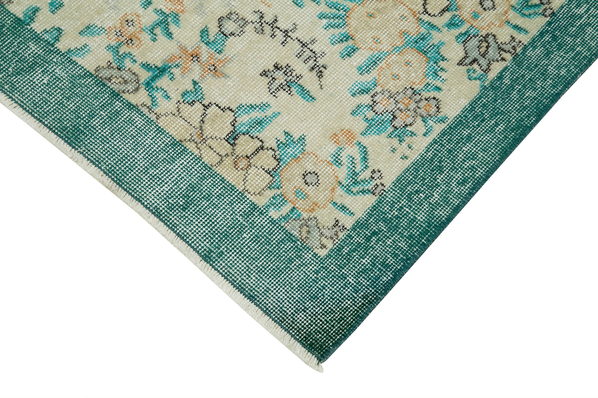 Handmade Vintage Area Rug – Overdyed Green Wool Cotton Carpet 3'9''x6'9''