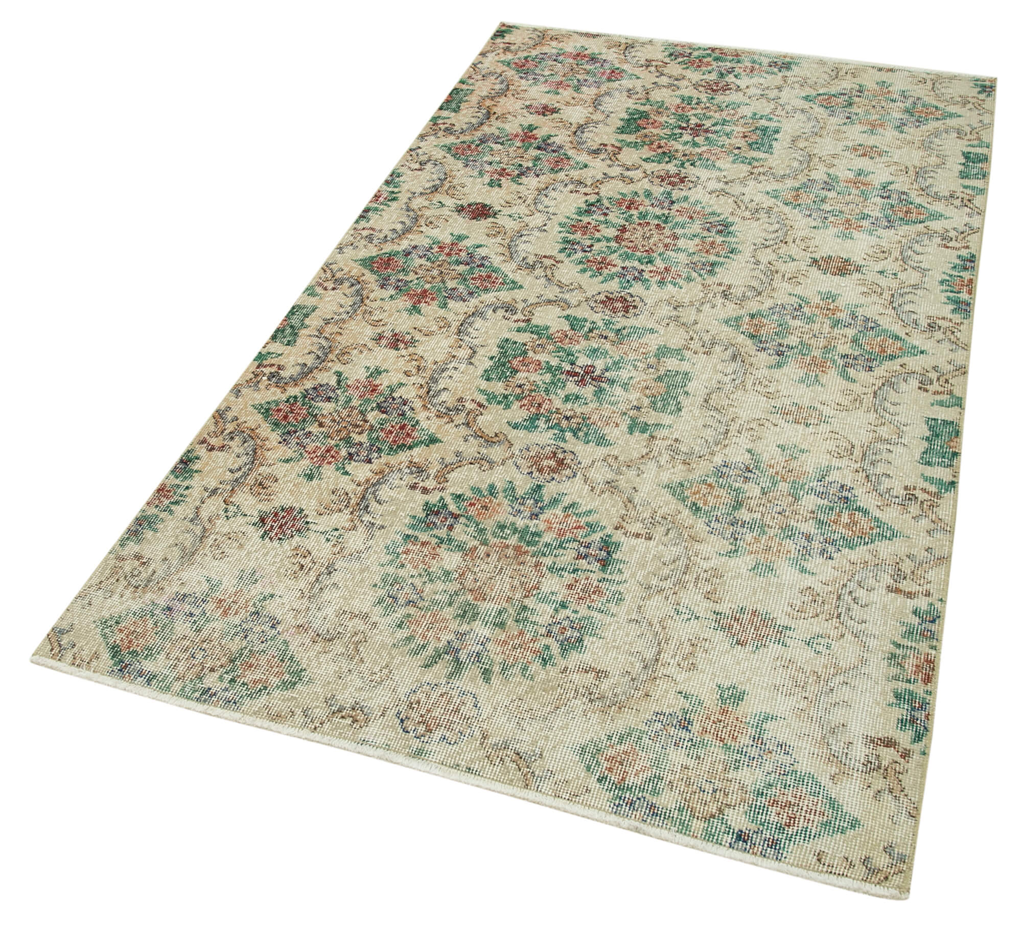 Overdyed Vintage Beige Vintage Cotton Wool Handmade Area Rug 3'7'' x 6'9''