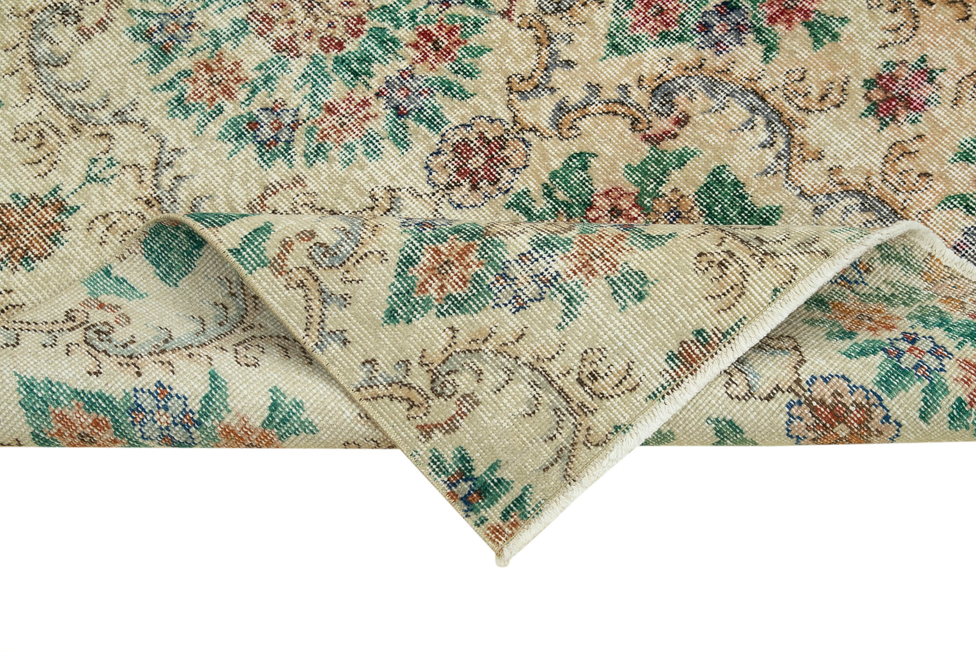 Overdyed Vintage Beige Vintage Cotton Wool Handmade Area Rug 3'7'' x 6'9''