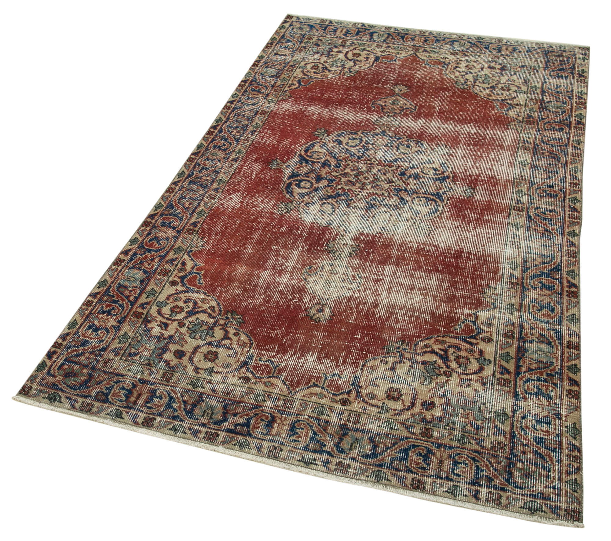 Vintage Area Rug - Handmade Wool Rug Overdyed Red Cotton Wool Carpet 3'9''x6'8''