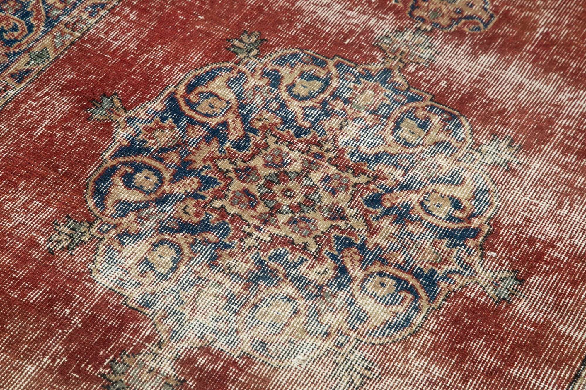 Vintage Area Rug - Handmade Wool Rug Overdyed Red Cotton Wool Carpet 3'9''x6'8''