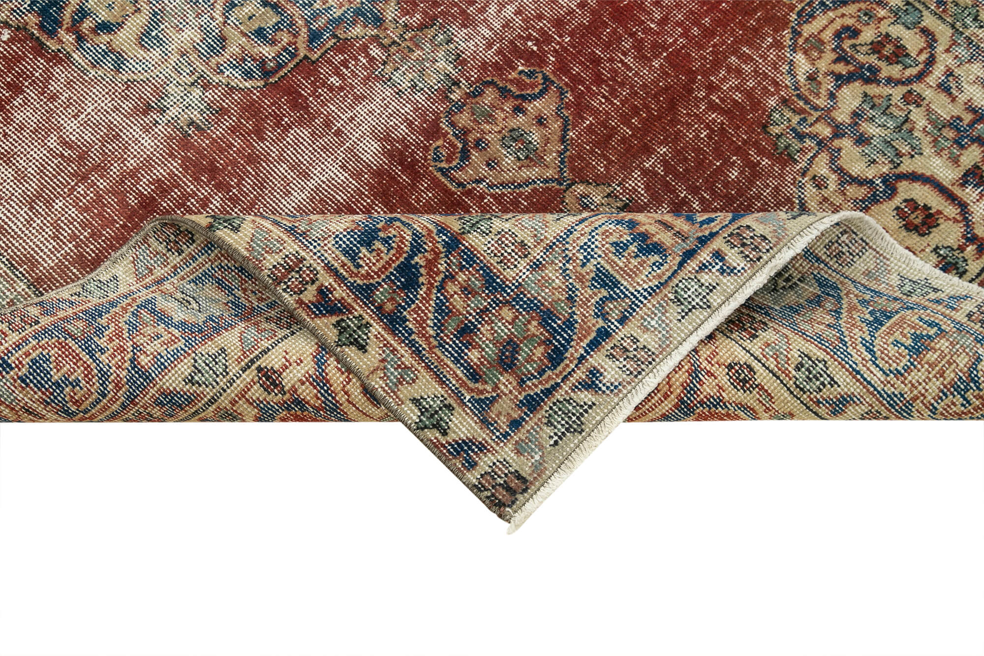 Vintage Area Rug - Handmade Wool Rug Overdyed Red Cotton Wool Carpet 3'9''x6'8''