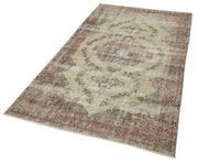 Vintage Handmade Area Rug – Overdyed Beige Turkish Cotton Wool Carpet 4'0''x7'3''