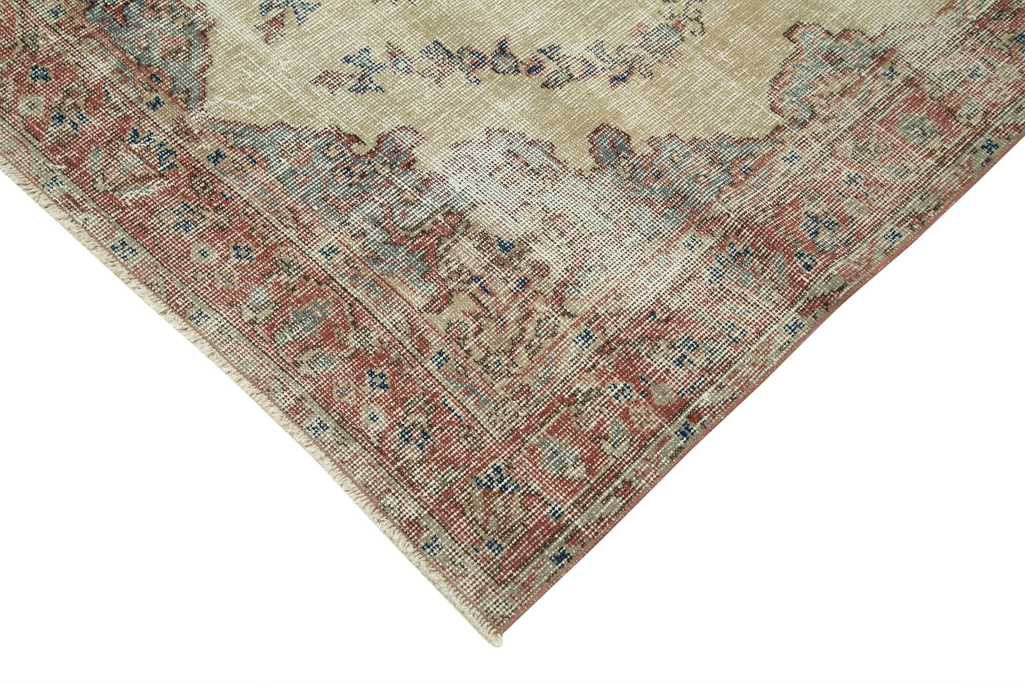Vintage Handmade Area Rug – Overdyed Beige Turkish Cotton Wool Carpet 4'0''x7'3''