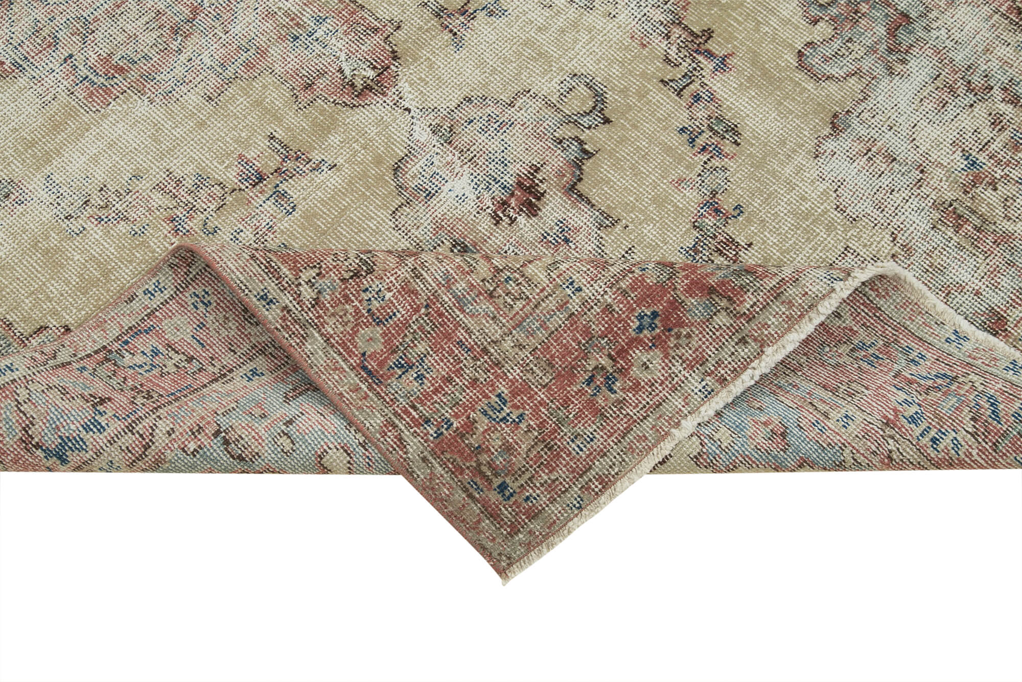 Vintage Handmade Area Rug – Overdyed Beige Turkish Cotton Wool Carpet 4'0''x7'3''
