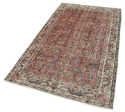 Vintage Handmade Area Rug - Overdyed Red Turkish Carpet 3'8''x6'8'' Cotton Wool Blend
