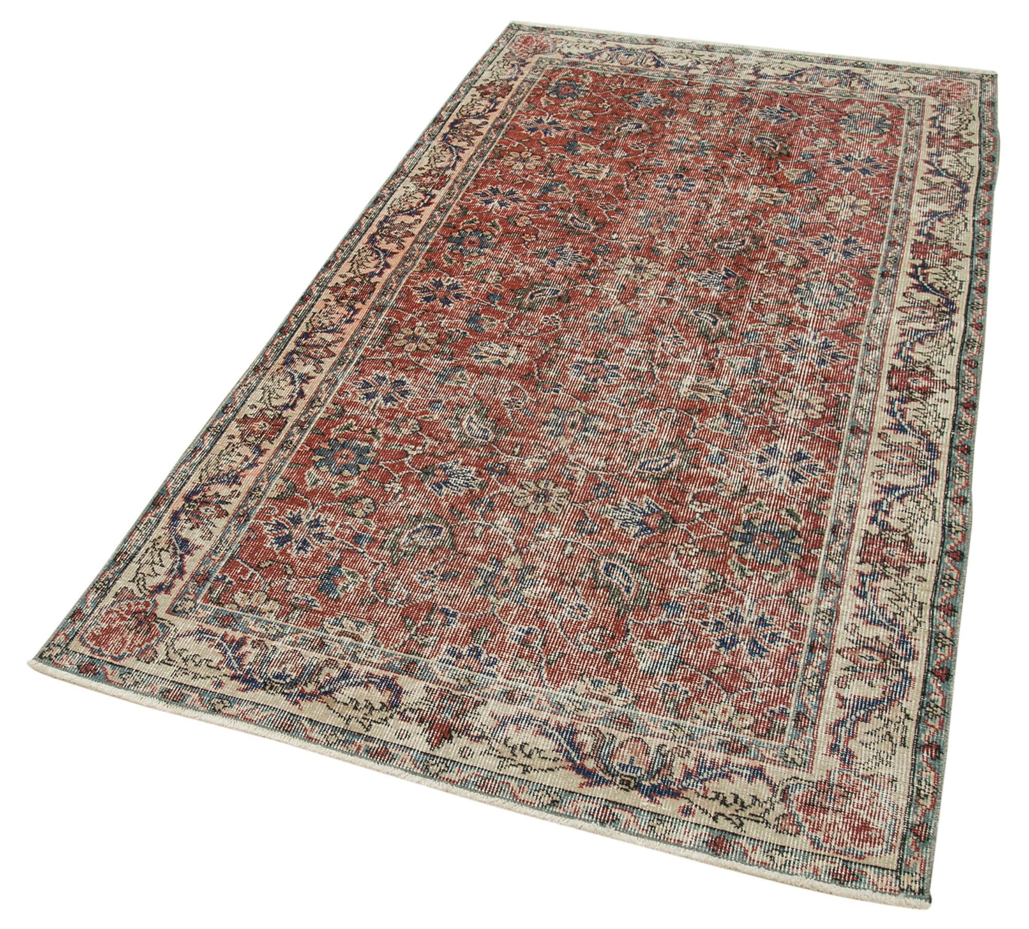 Vintage Handmade Area Rug - Overdyed Red Turkish Carpet 3'8''x6'8'' Cotton Wool Blend