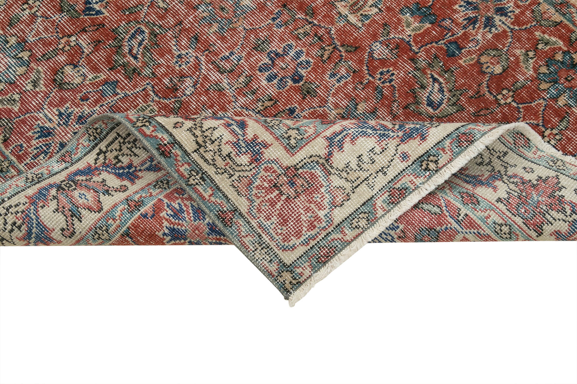Vintage Handmade Area Rug - Overdyed Red Turkish Carpet 3'8''x6'8'' Cotton Wool Blend