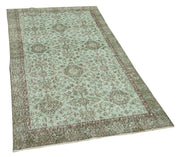 Vintage Wool Area Rug - Handmade Overdyed Green Cotton Wool Carpet 3'7''x6'7''