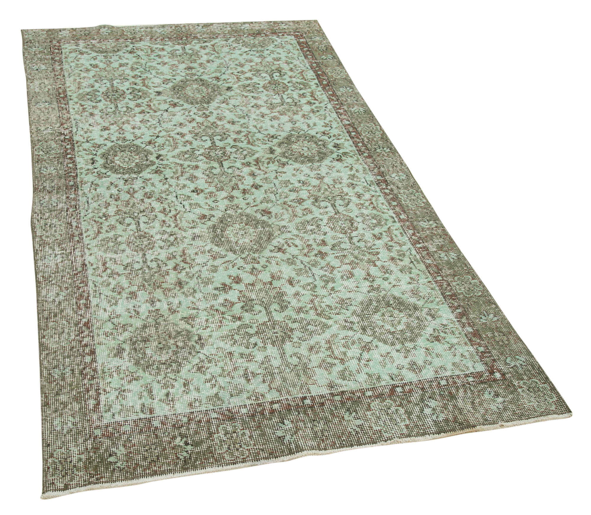 Vintage Wool Area Rug - Handmade Overdyed Green Cotton Wool Carpet 3'7''x6'7''