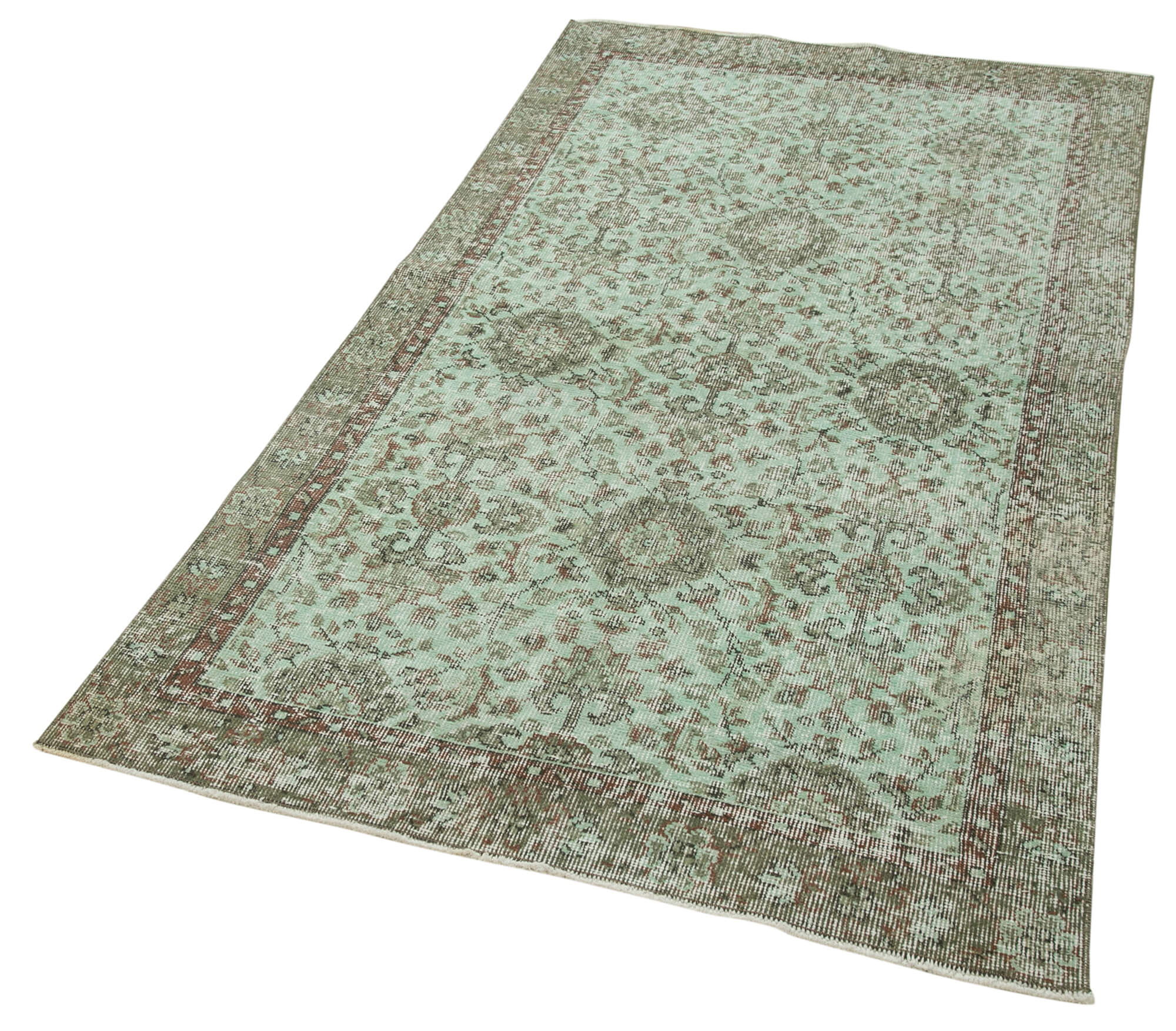 Vintage Wool Area Rug - Handmade Overdyed Green Cotton Wool Carpet 3'7''x6'7''
