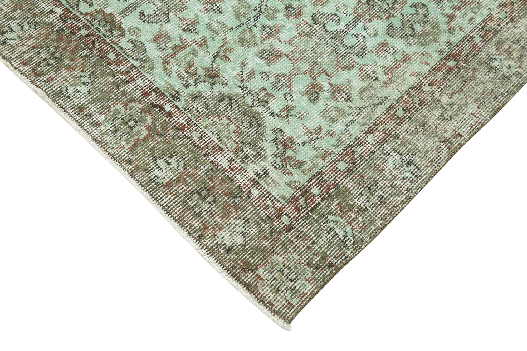 Vintage Wool Area Rug - Handmade Overdyed Green Cotton Wool Carpet 3'7''x6'7''