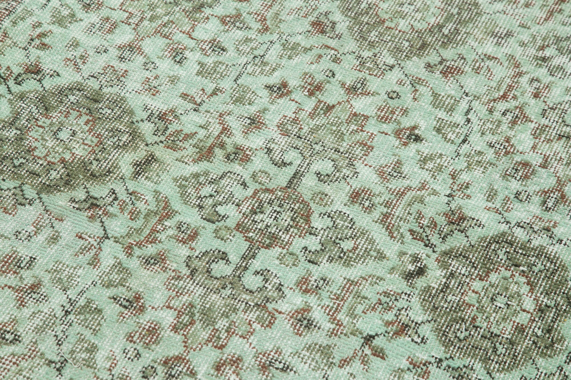 Vintage Wool Area Rug - Handmade Overdyed Green Cotton Wool Carpet 3'7''x6'7''
