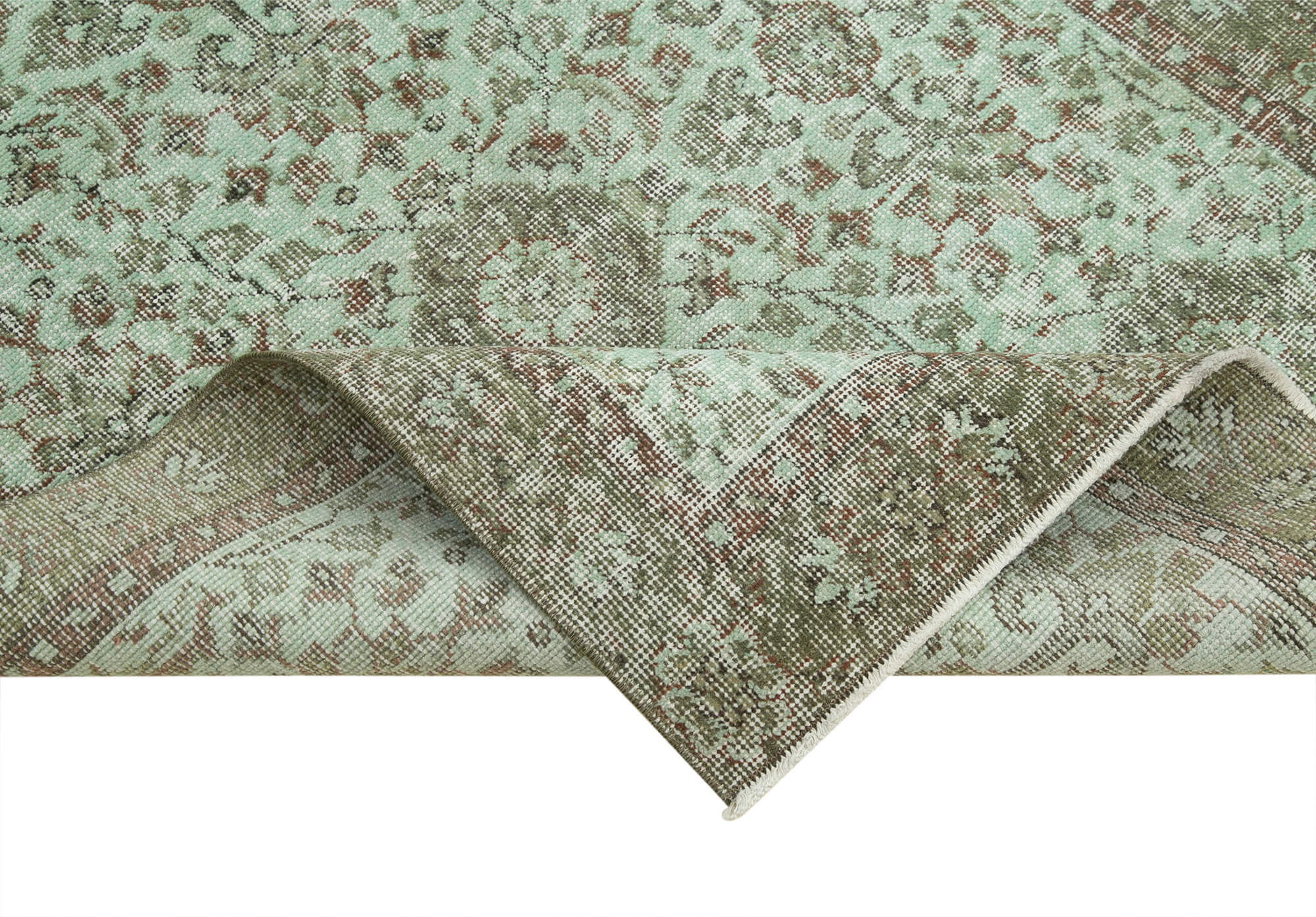 Vintage Wool Area Rug - Handmade Overdyed Green Cotton Wool Carpet 3'7''x6'7''
