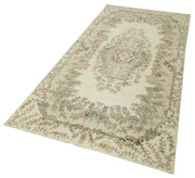 Vintage Area Rug - Overdyed Beige Handmade Cotton Wool Carpet 3'9''x8'5''