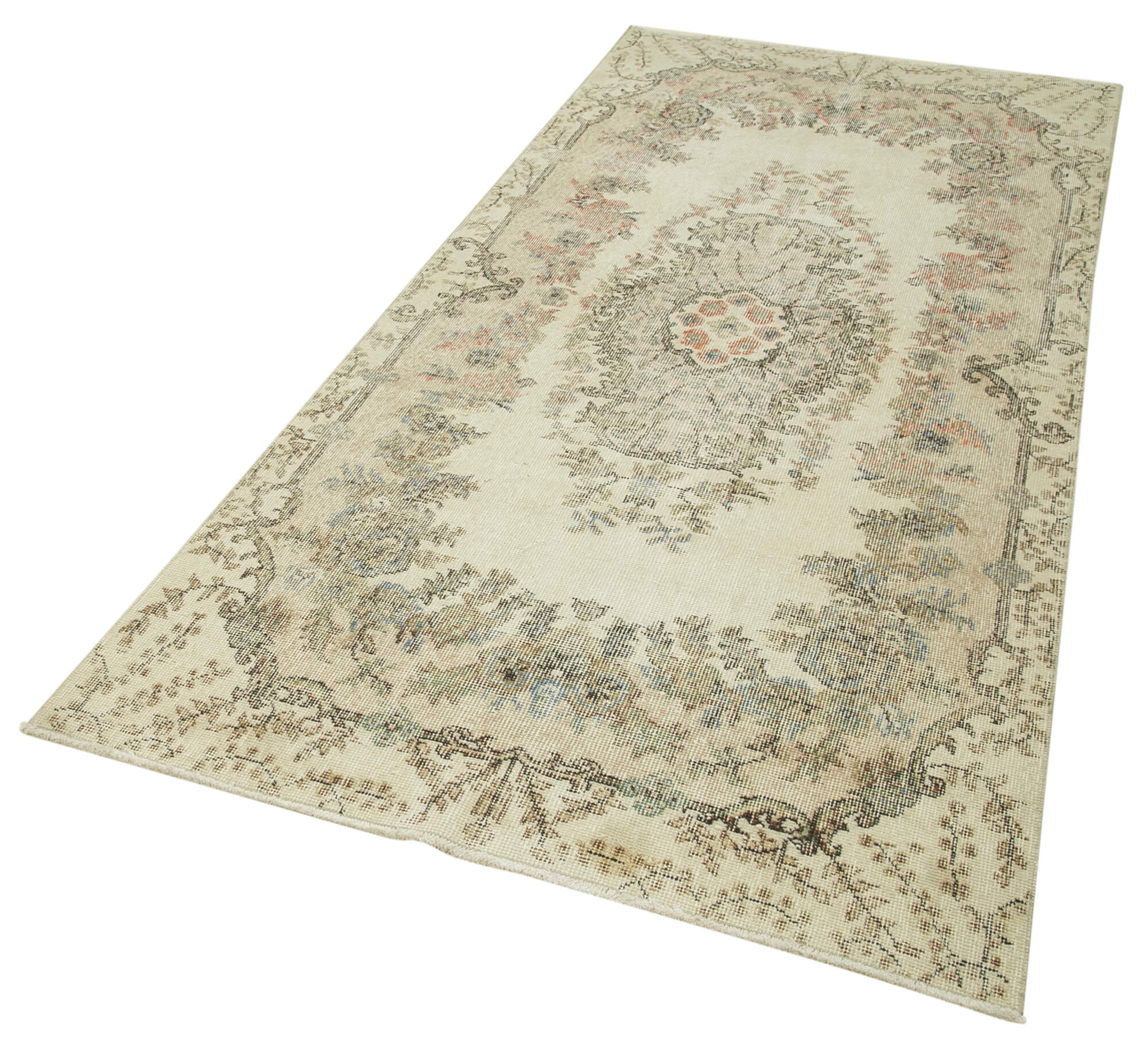 Vintage Area Rug - Overdyed Beige Handmade Cotton Wool Carpet 3'9''x8'5''