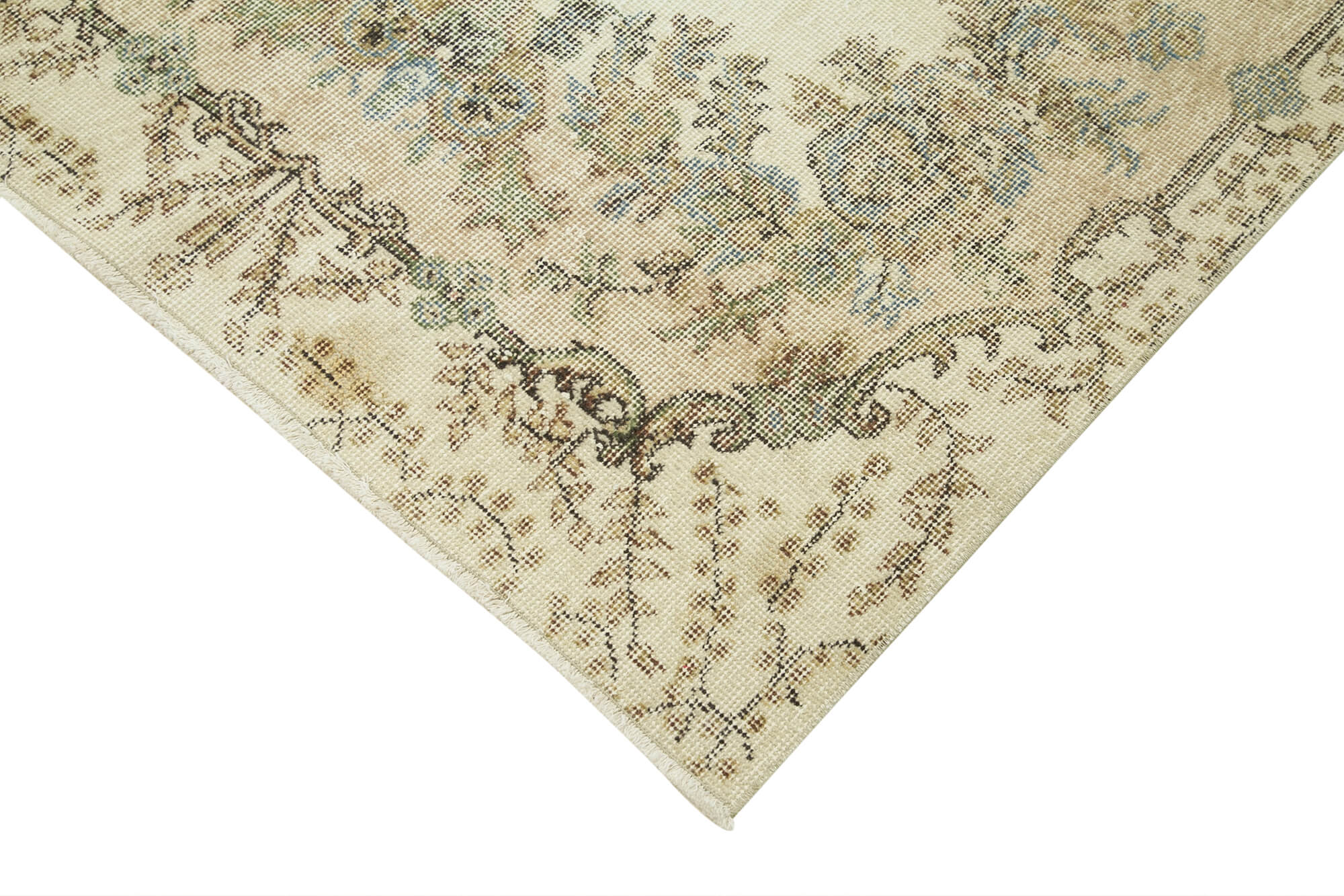 Vintage Area Rug - Overdyed Beige Handmade Cotton Wool Carpet 3'9''x8'5''
