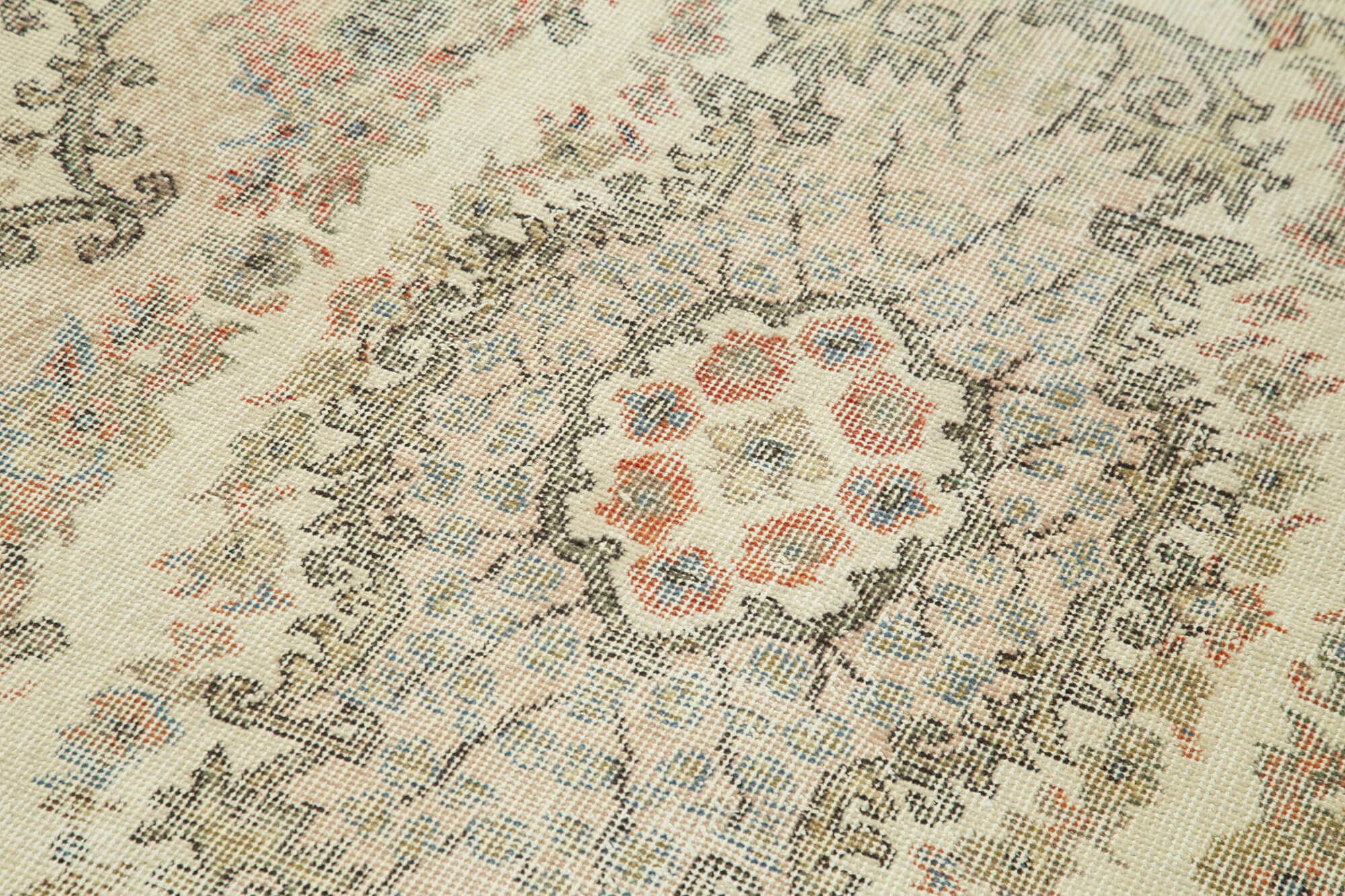 Vintage Area Rug - Overdyed Beige Handmade Cotton Wool Carpet 3'9''x8'5''