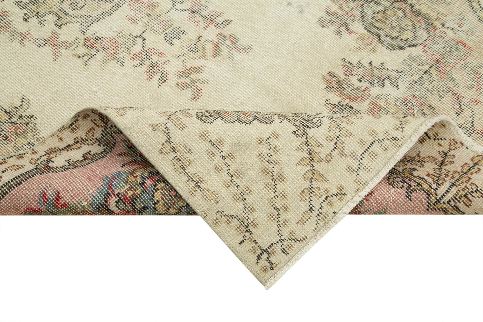Vintage Area Rug - Overdyed Beige Handmade Cotton Wool Carpet 3'9''x8'5''