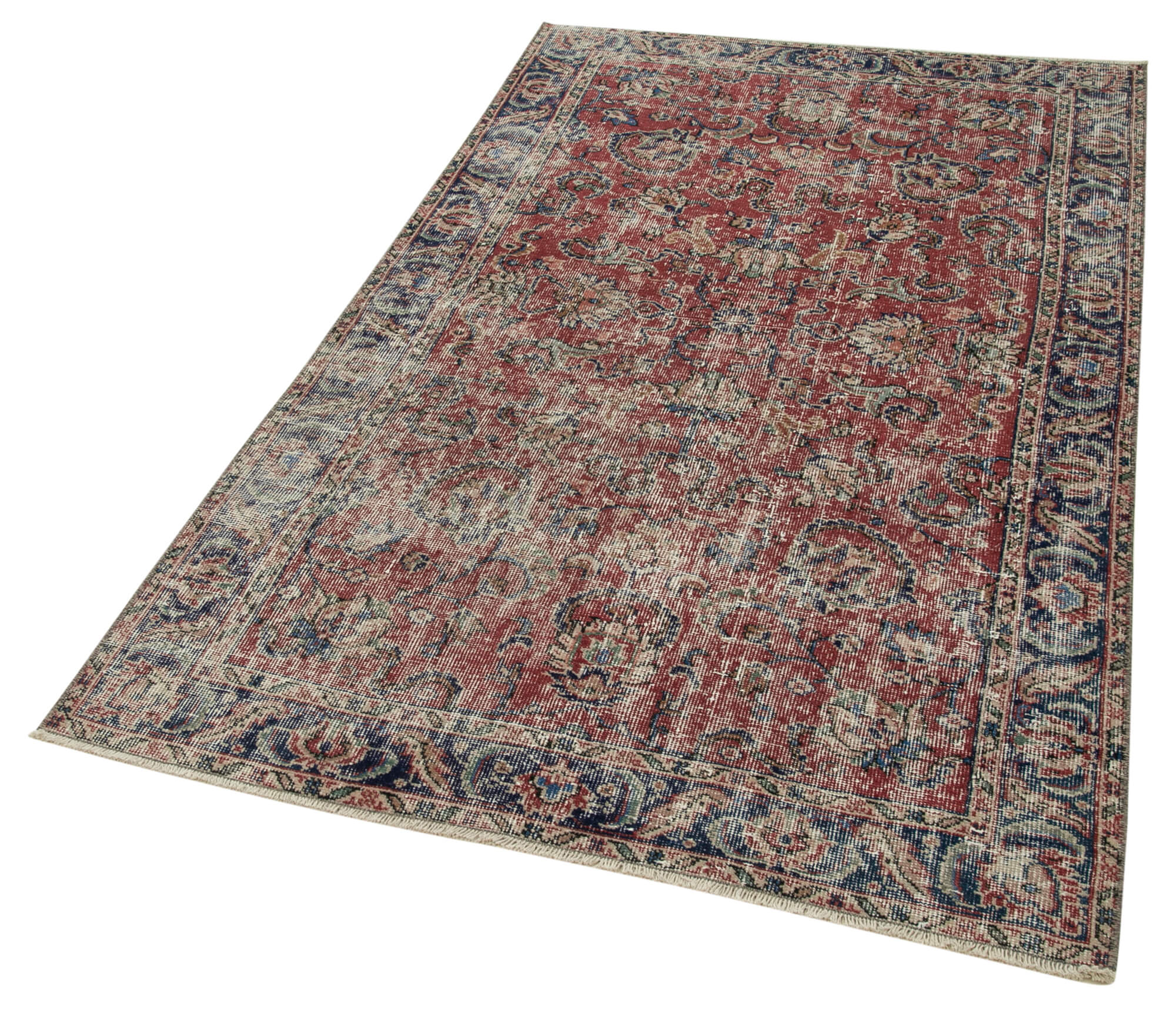 Handmade Vintage Area Rug – Overdyed Wool Rug | Red 3'10''x6'6'' Turkish Hand Knotted