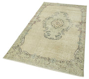 Handmade Area Rug – Overdyed Vintage Cotton Rug 3'10''x7'1'' Neutral Beige Wool