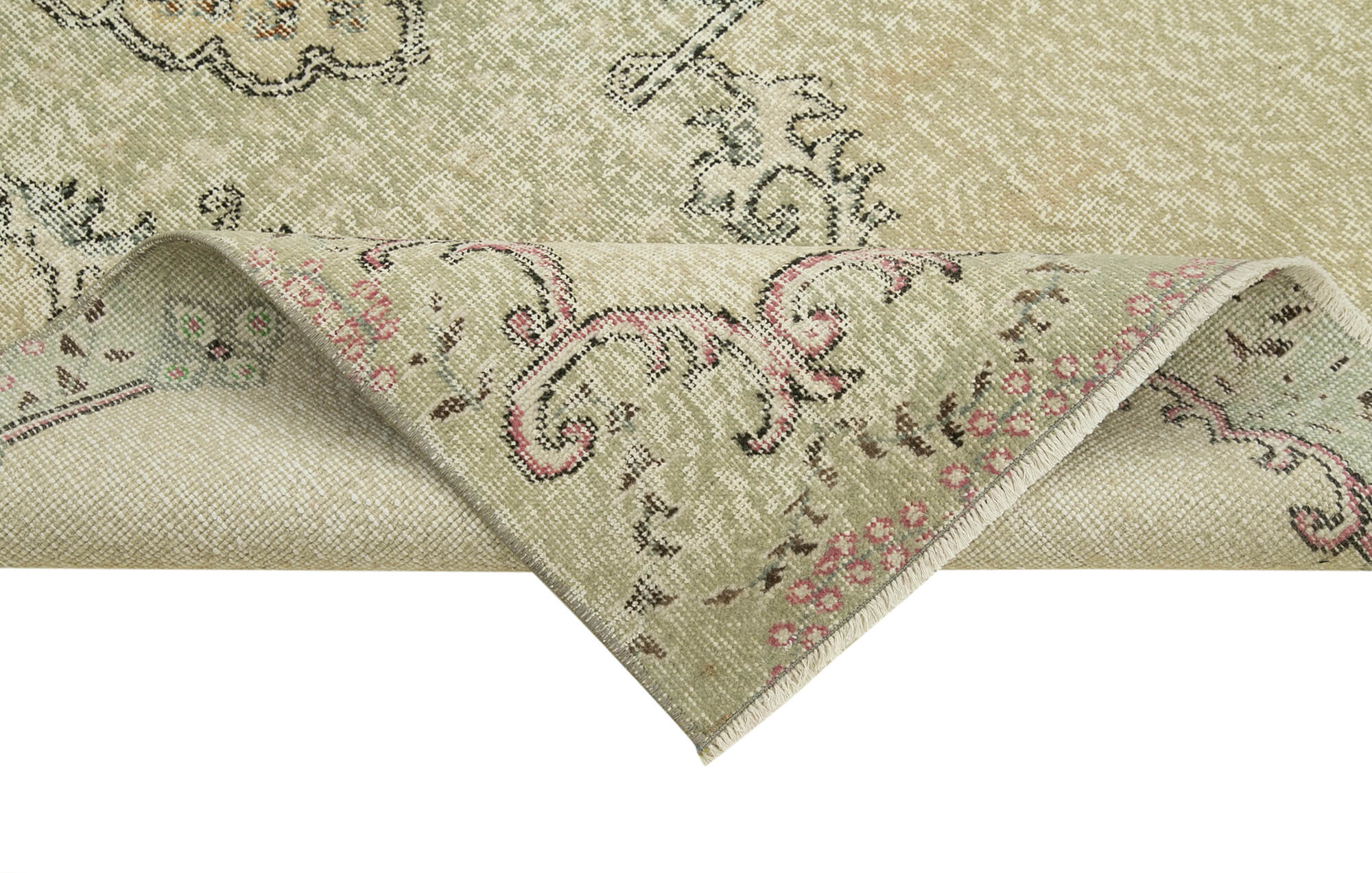 Handmade Area Rug – Overdyed Vintage Cotton Rug 3'10''x7'1'' Neutral Beige Wool