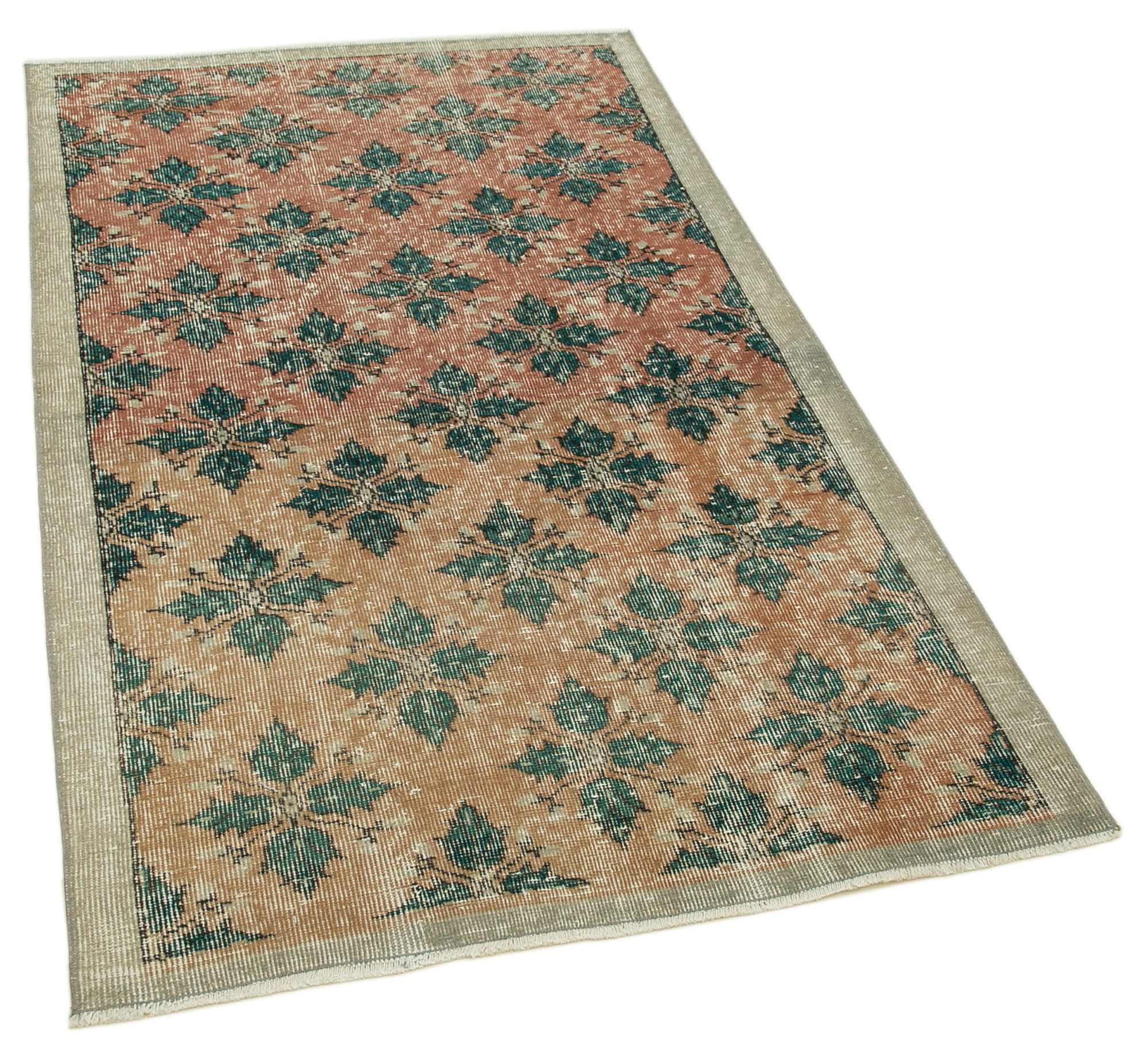 Handmade Vintage Area Rug - Overdyed Beige Wool Cotton Carpet 3'7''x6'2''