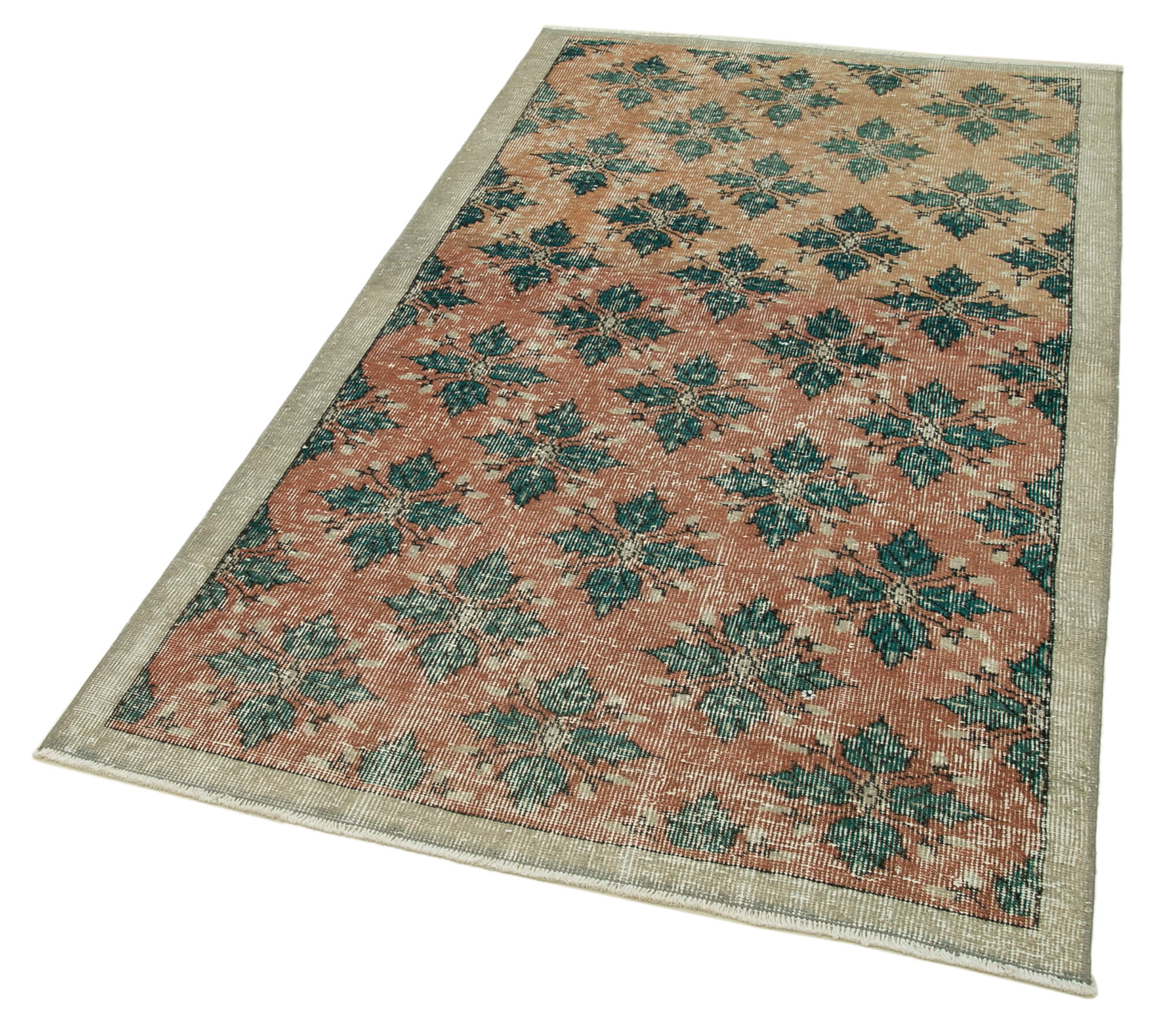 Handmade Vintage Area Rug - Overdyed Beige Wool Cotton Carpet 3'7''x6'2''