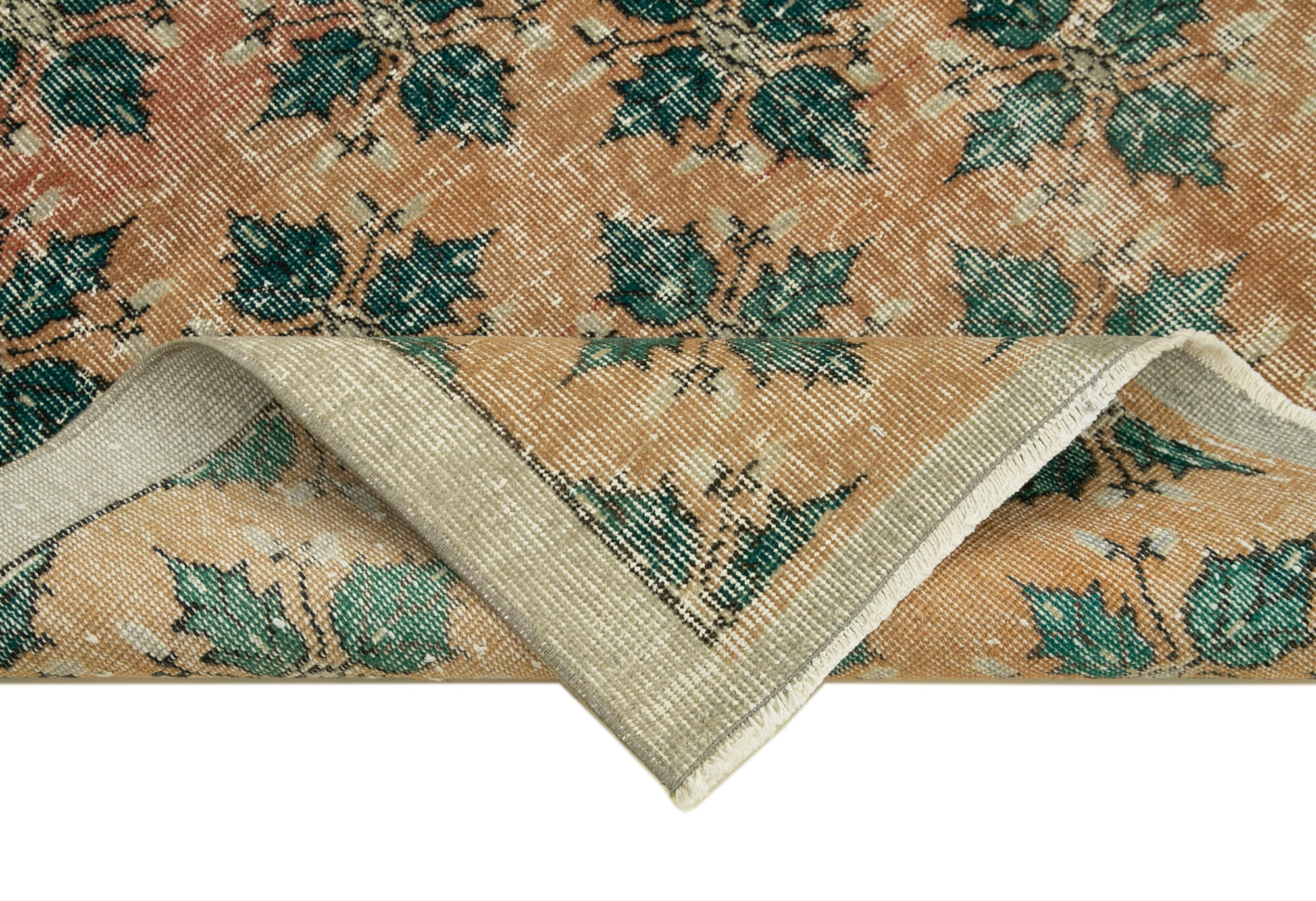 Handmade Vintage Area Rug - Overdyed Beige Wool Cotton Carpet 3'7''x6'2''
