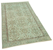 Handmade Area Rug - Overdyed Vintage Cotton Wool Green Carpet 3'6''x6'6''