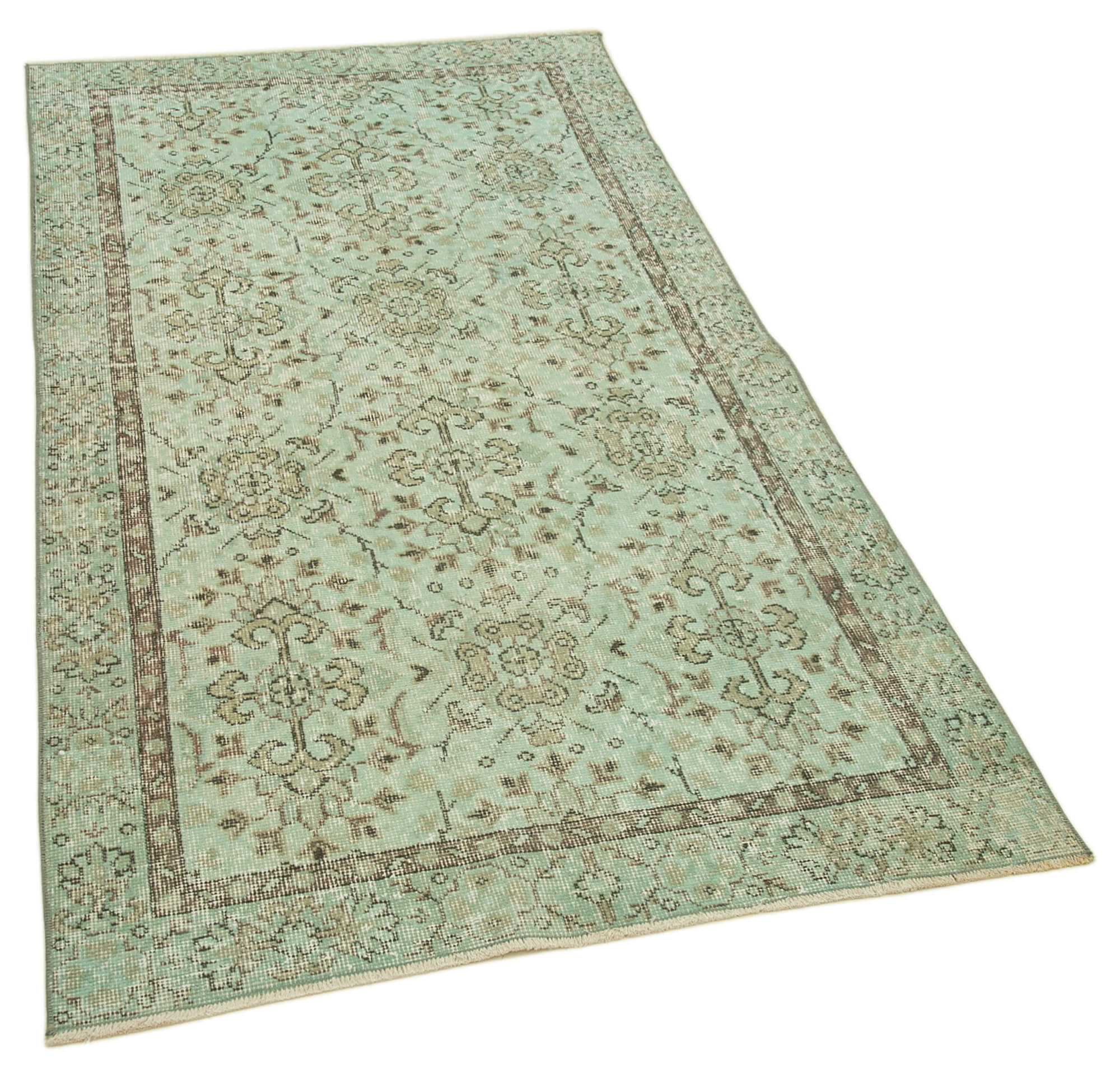 Handmade Area Rug - Overdyed Vintage Cotton Wool Green Carpet 3'6''x6'6''