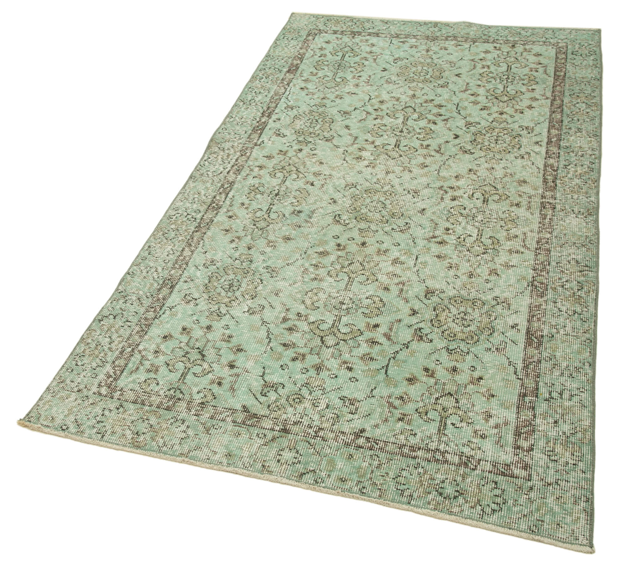Handmade Area Rug - Overdyed Vintage Cotton Wool Green Carpet 3'6''x6'6''